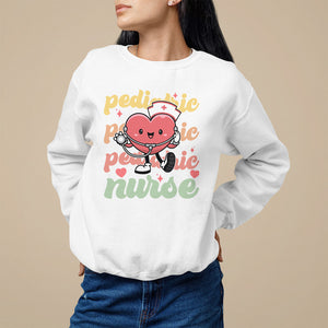 Valentine's Day Sweatshirt Retro Pediatric Nurse Cute Heart Stethoscope TS09 White Printyourwear