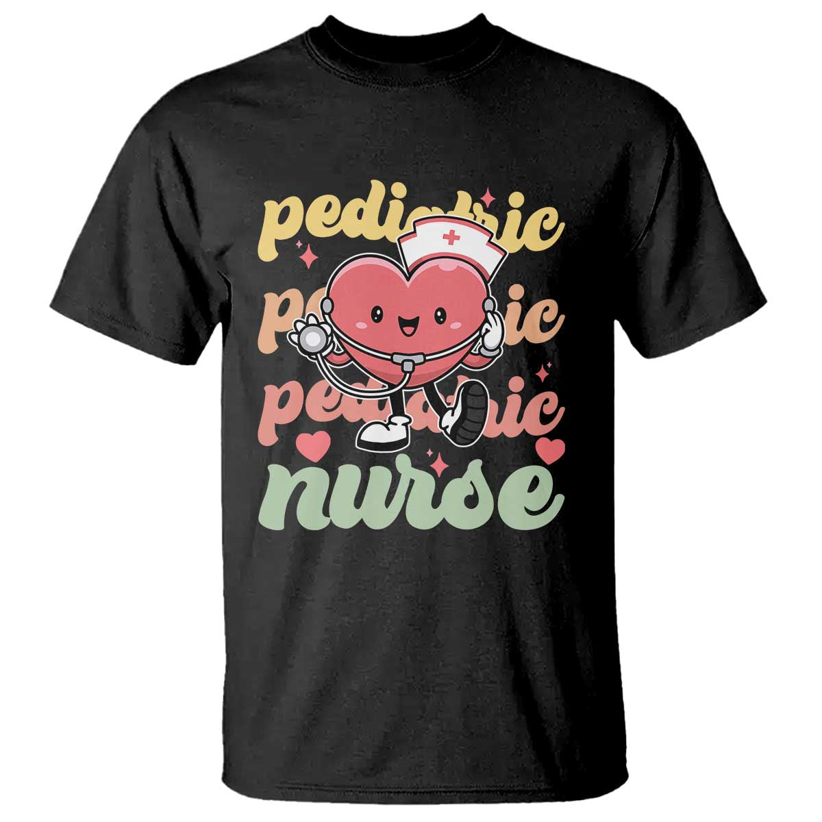 Valentine's Day T Shirt Retro Pediatric Nurse Cute Heart Stethoscope TS09 Black Print Your Wear