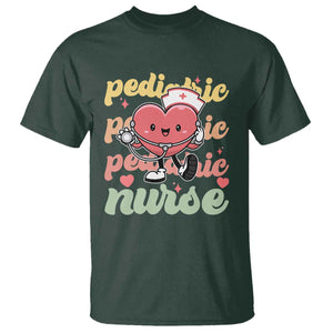 Valentine's Day T Shirt Retro Pediatric Nurse Cute Heart Stethoscope TS09 Dark Forest Green Print Your Wear