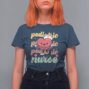 Valentine's Day T Shirt For Women Retro Pediatric Nurse Cute Heart Stethoscope TS09 Navy Printyourwear