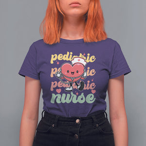 Valentine's Day T Shirt For Women Retro Pediatric Nurse Cute Heart Stethoscope TS09 Purple Printyourwear