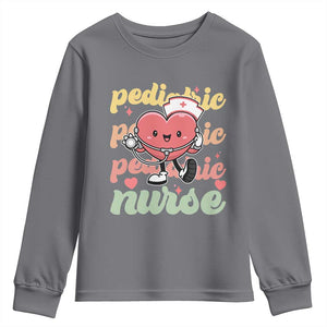 Valentine's Day Youth Sweatshirt Retro Pediatric Nurse Cute Heart Stethoscope TS09 Charcoal Print Your Wear