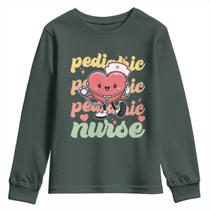 Valentine's Day Youth Sweatshirt Retro Pediatric Nurse Cute Heart Stethoscope TS09 Dark Forest Green Print Your Wear