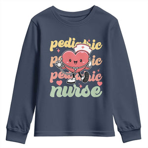 Valentine's Day Youth Sweatshirt Retro Pediatric Nurse Cute Heart Stethoscope TS09 Navy Print Your Wear