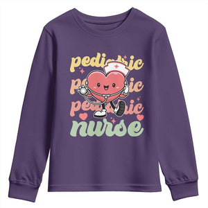 Valentine's Day Youth Sweatshirt Retro Pediatric Nurse Cute Heart Stethoscope TS09 Purple Print Your Wear