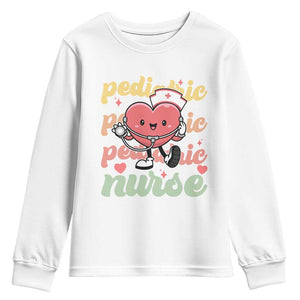 Valentine's Day Youth Sweatshirt Retro Pediatric Nurse Cute Heart Stethoscope TS09 White Print Your Wear