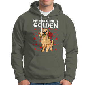 Valentine's Day Hoodie My Valentine Is Golden Retriever Cute Pet Dog Rose TS09 Military Green Printyourwear