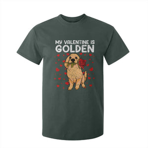 Valentine's Day T Shirt For Kid My Valentine Is Golden Retriever Cute Pet Dog Rose TS09 Dark Forest Green Print Your Wear