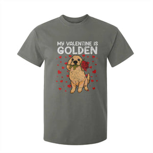 Valentine's Day T Shirt For Kid My Valentine Is Golden Retriever Cute Pet Dog Rose TS09 Military Green Print Your Wear