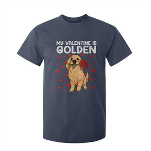 Valentine's Day T Shirt For Kid My Valentine Is Golden Retriever Cute Pet Dog Rose TS09 Navy Print Your Wear