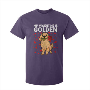 Valentine's Day T Shirt For Kid My Valentine Is Golden Retriever Cute Pet Dog Rose TS09 Purple Print Your Wear