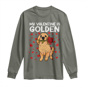 Valentine's Day Long Sleeve Shirt My Valentine Is Golden Retriever Cute Pet Dog Rose TS09 Military Green Print Your Wear