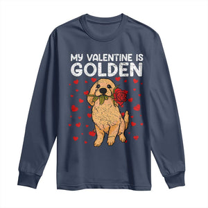 Valentine's Day Long Sleeve Shirt My Valentine Is Golden Retriever Cute Pet Dog Rose TS09 Navy Print Your Wear