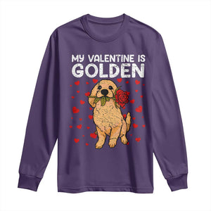 Valentine's Day Long Sleeve Shirt My Valentine Is Golden Retriever Cute Pet Dog Rose TS09 Purple Print Your Wear