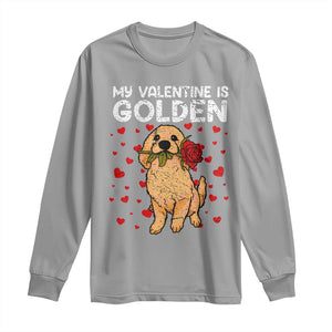 Valentine's Day Long Sleeve Shirt My Valentine Is Golden Retriever Cute Pet Dog Rose TS09 Sport Gray Print Your Wear