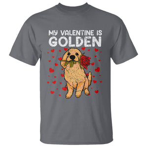 Valentine's Day T Shirt My Valentine Is Golden Retriever Cute Pet Dog Rose TS09 Charcoal Printyourwear