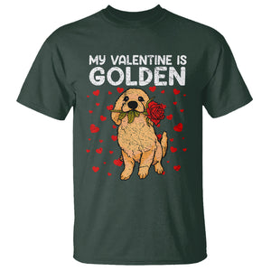 Valentine's Day T Shirt My Valentine Is Golden Retriever Cute Pet Dog Rose TS09 Dark Forest Green Printyourwear