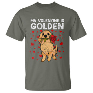 Valentine's Day T Shirt My Valentine Is Golden Retriever Cute Pet Dog Rose TS09 Military Green Printyourwear