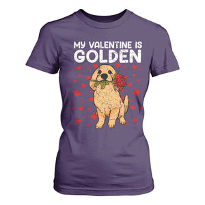 Valentine's Day T Shirt For Women My Valentine Is Golden Retriever Cute Pet Dog Rose TS09 Purple Print Your Wear