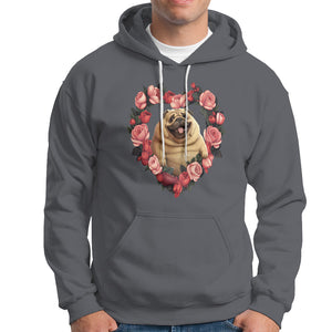 Valentine's Day Hoodie My Valentine Is Pug Cute Pet Dog Rose Heart Shape TS09 Charcoal Printyourwear