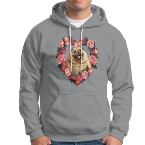 Valentine's Day Hoodie My Valentine Is Pug Cute Pet Dog Rose Heart Shape TS09 Sport Gray Printyourwear