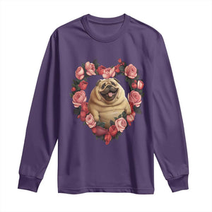 Valentine's Day Long Sleeve Shirt My Valentine Is Pug Cute Pet Dog Rose Heart Shape TS09 Purple Print Your Wear