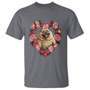 Valentine's Day T Shirt My Valentine Is Pug Cute Pet Dog Rose Heart Shape TS09 Charcoal Printyourwear