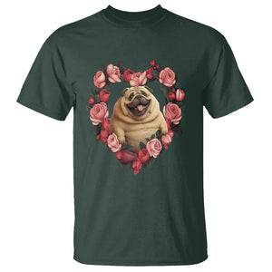 Valentine's Day T Shirt My Valentine Is Pug Cute Pet Dog Rose Heart Shape TS09 Dark Forest Green Printyourwear