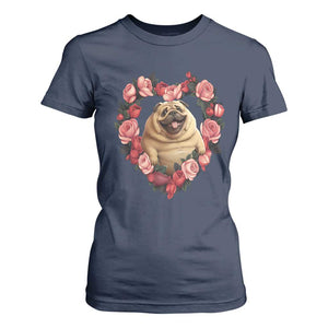 Valentine's Day T Shirt For Women My Valentine Is Pug Cute Pet Dog Rose Heart Shape TS09 Navy Print Your Wear