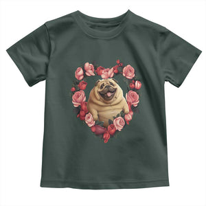 Valentine's Day Toddler T Shirt My Valentine Is Pug Cute Pet Dog Rose Heart Shape TS09 Dark Forest Green Print Your Wear