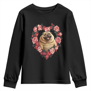 Valentine's Day Youth Sweatshirt My Valentine Is Pug Cute Pet Dog Rose Heart Shape TS09 Black Print Your Wear