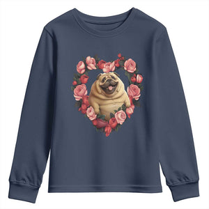 Valentine's Day Youth Sweatshirt My Valentine Is Pug Cute Pet Dog Rose Heart Shape TS09 Navy Print Your Wear