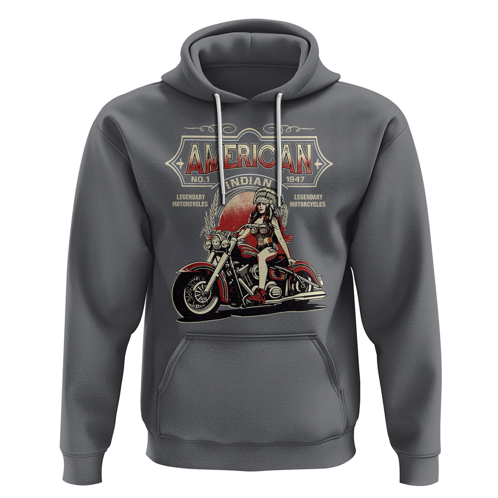 Motorcycle Rider Hoodie Navite American Indian Legendary Retro Biker TS09 Charcoal Printyourwear