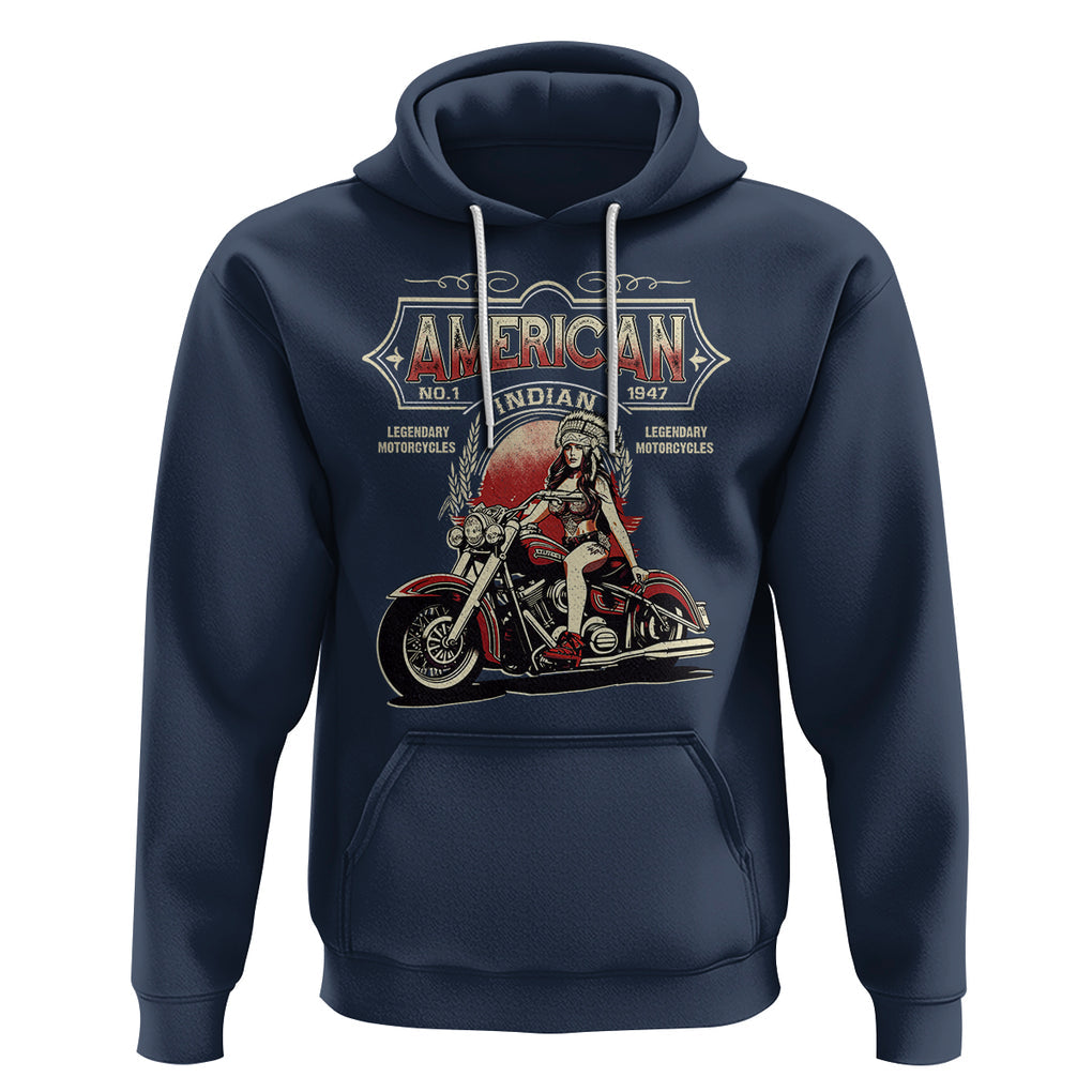 Motorcycle Rider Hoodie Navite American Indian Legendary Retro Biker TS09 Navy Printyourwear