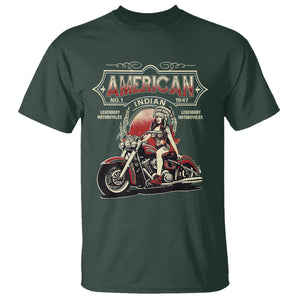 Motorcycle Rider T Shirt Native American Indian Legendary Retro Biker TS09 Dark Forest Green Printyourwear