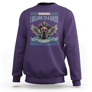 Motorcycle Rider Sweatshirt I Belong To A Biker Messing With Me Can Be Very Dangerous TS09 Purple Printyourwear