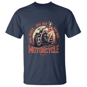 Real Women Ride Men Who Ride Motorcycles Retro Rider Lady T Shirt TS09 Navy Printyourwear