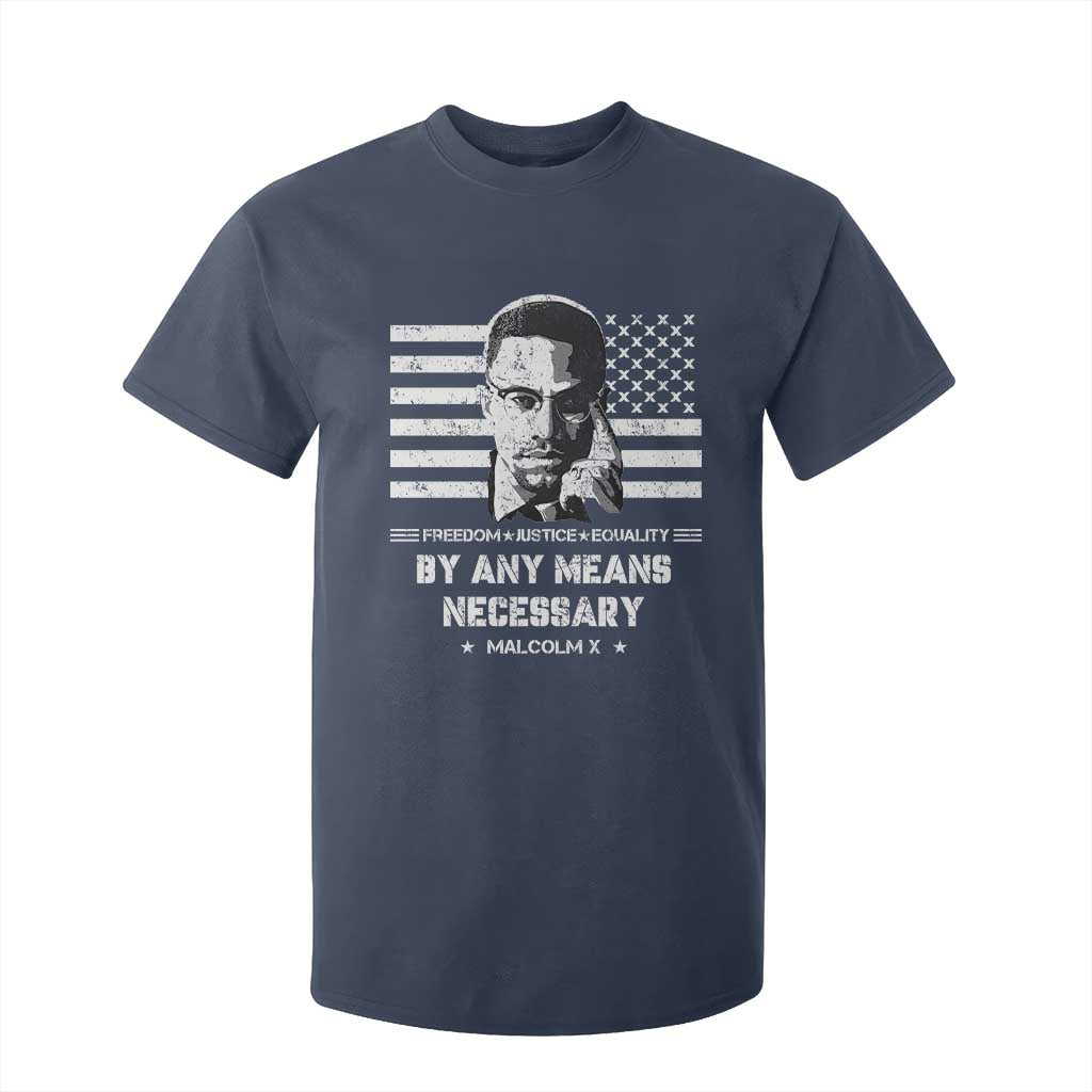 Malcolm X T Shirt For Kid By Any Means Necessary American Flag TS09 Navy Print Your Wear