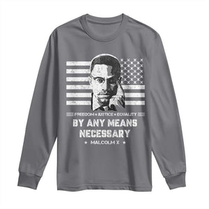 Malcolm X Long Sleeve Shirt By Any Means Necessary American Flag TS09 Charcoal Print Your Wear