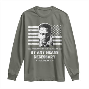 Malcolm X Long Sleeve Shirt By Any Means Necessary American Flag TS09 Military Green Print Your Wear