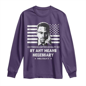 Malcolm X Long Sleeve Shirt By Any Means Necessary American Flag TS09 Purple Print Your Wear