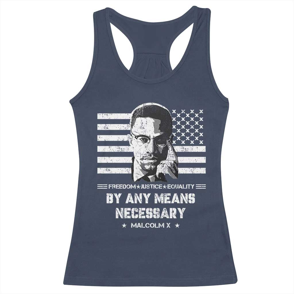 Malcolm X Racerback Tank Top By Any Means Necessary American Flag TS09 Navy Print Your Wear