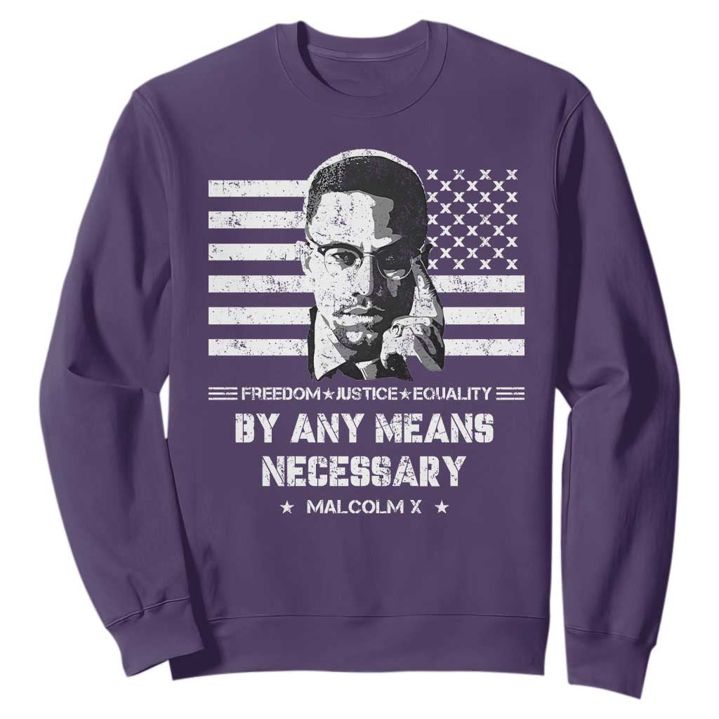 Malcolm X Sweatshirt By Any Means Necessary American Flag TS09 Purple Print Your Wear