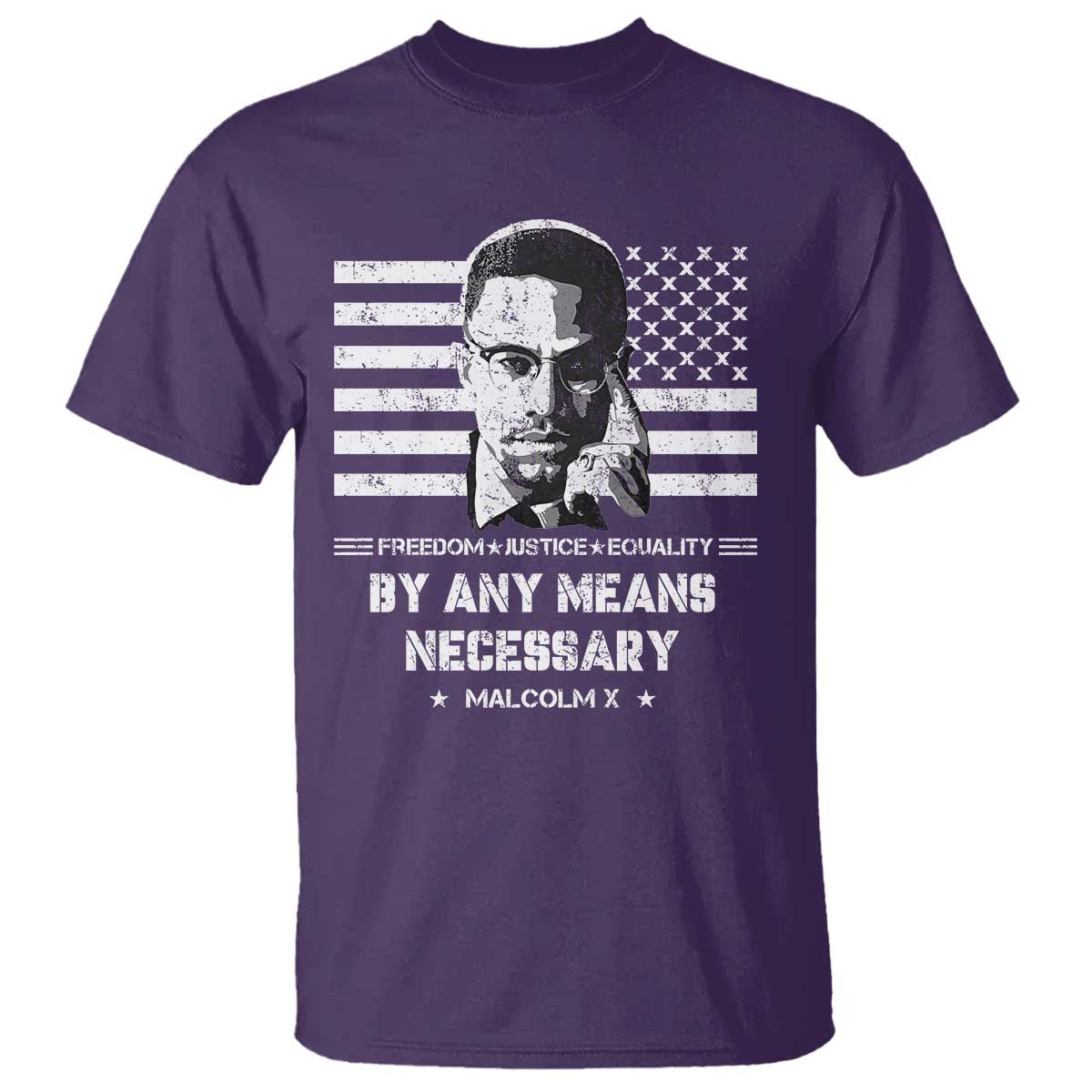 Malcolm X T Shirt By Any Means Necessary American Flag TS09 Purple Print Your Wear