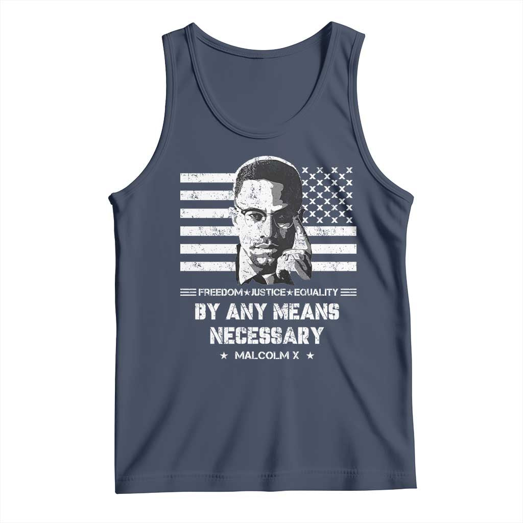 Malcolm X Tank Top By Any Means Necessary American Flag TS09 Navy Print Your Wear