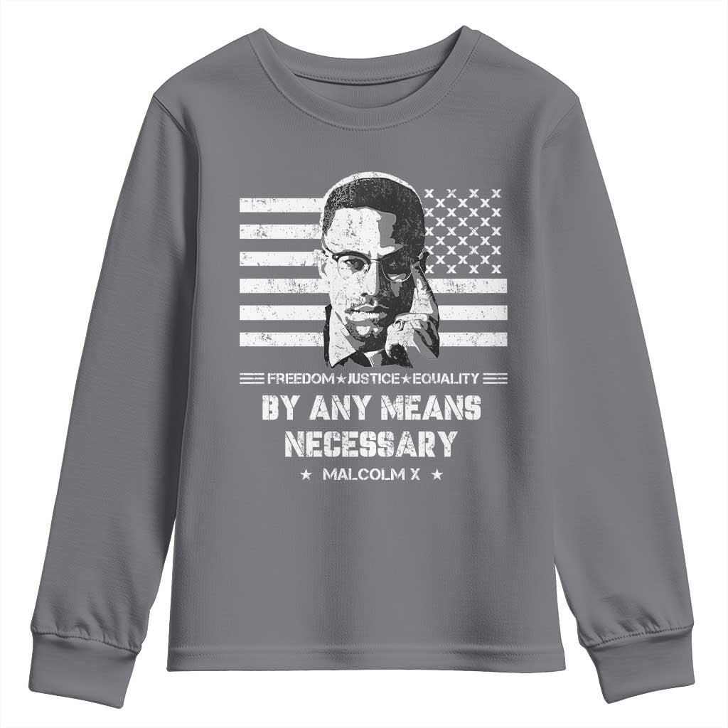 Malcolm X Youth Sweatshirt By Any Means Necessary American Flag TS09 Charcoal Print Your Wear