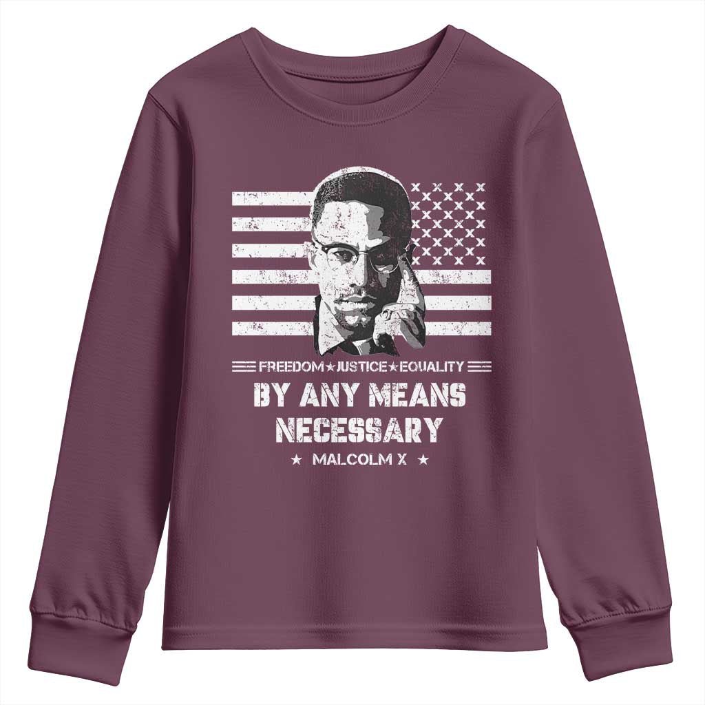 Malcolm X Youth Sweatshirt By Any Means Necessary American Flag TS09 Maroon Print Your Wear