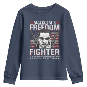 Malcolm X Youth Sweatshirt A Man Who Stands For Nothing Will Fall For Anything TS09 Navy Print Your Wear