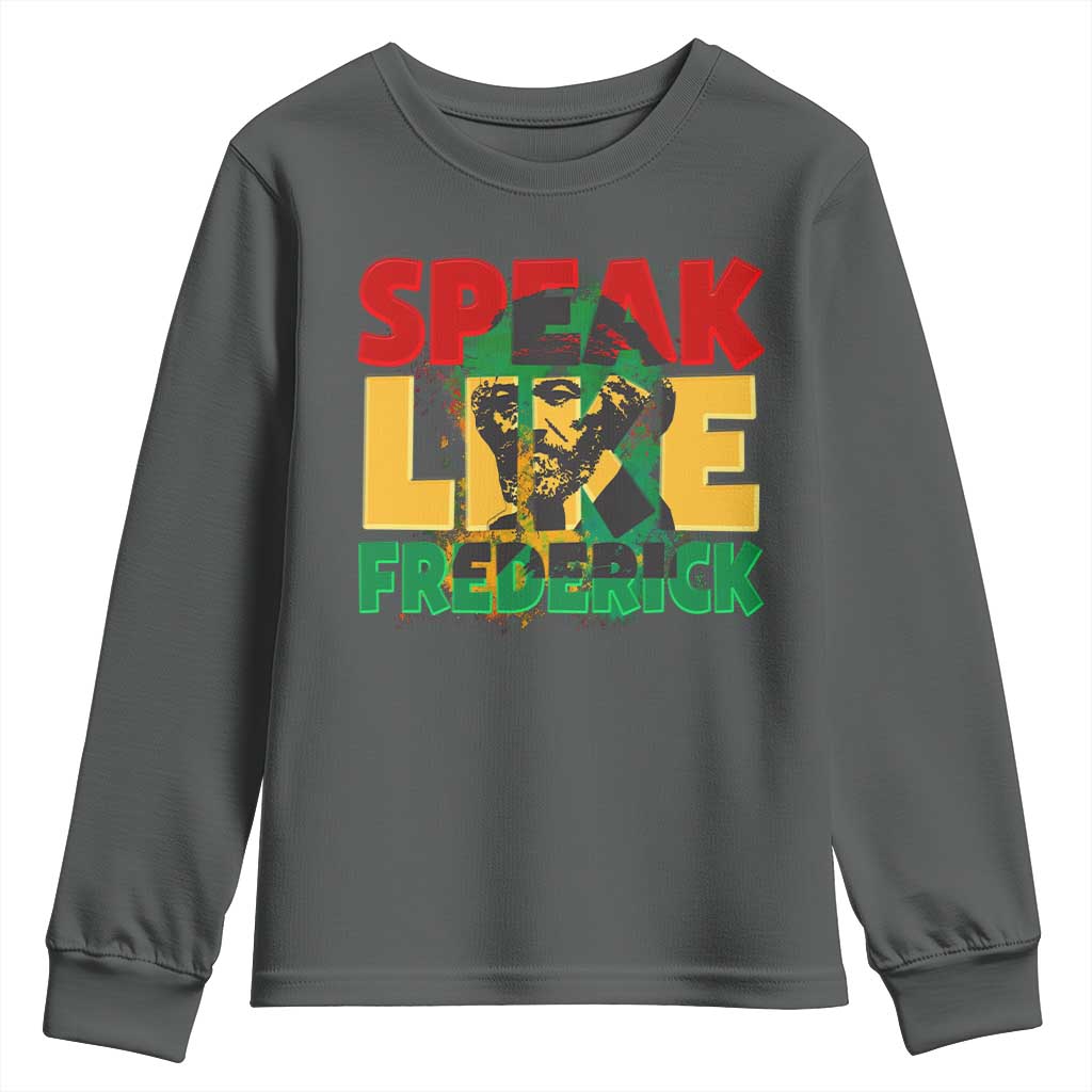 Speak Like Frederick Douglass Youth Sweatshirt Black History Month TS09 Dark Heather Print Your Wear