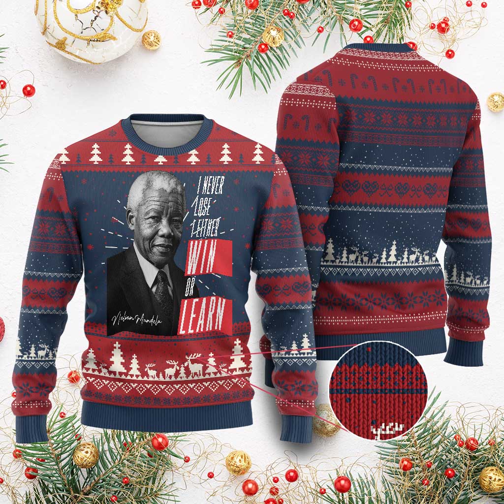 Nelson Mandela's Motivational Knit Sweatshirt I Never Lose I Either Win Or Learn TS09 Burgundy Print Your Wear
